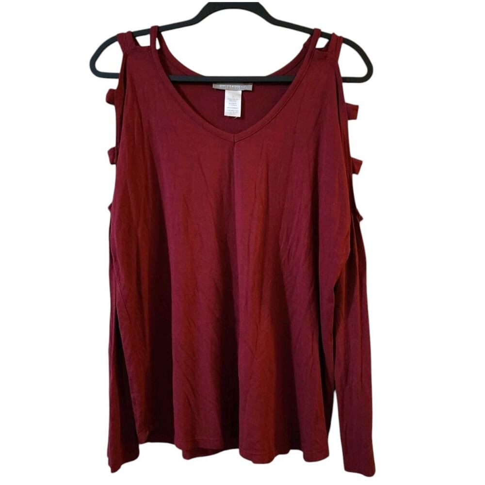 Purple Snow Womens Pullover Slinky Stretch Dolman Tee Size L Red Cut Out Sleeves